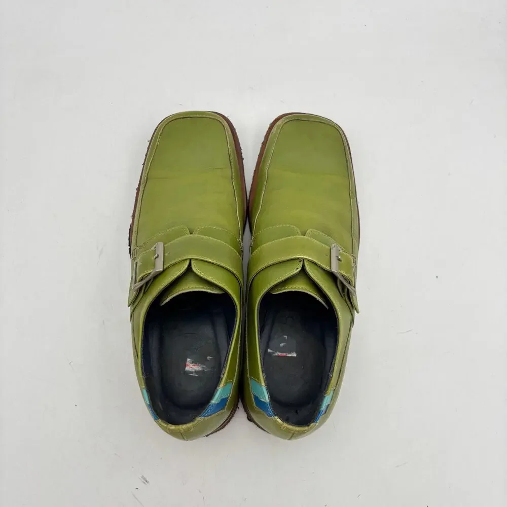 Vintage John Fluevog Ascot Leather Shoes Men's 7 Monk Strap Green